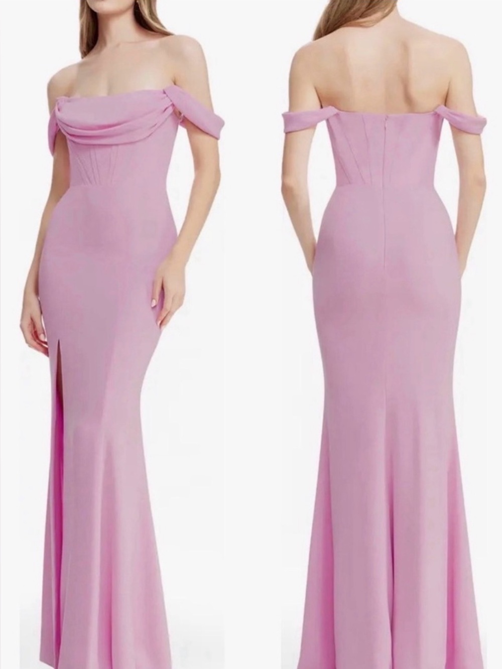 NEW Dress the Population Melania Off-the-Shoulder Draped Bustier Gown